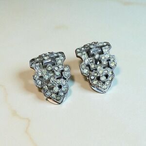Antique art deco rhinestone shoe/fur clip pair